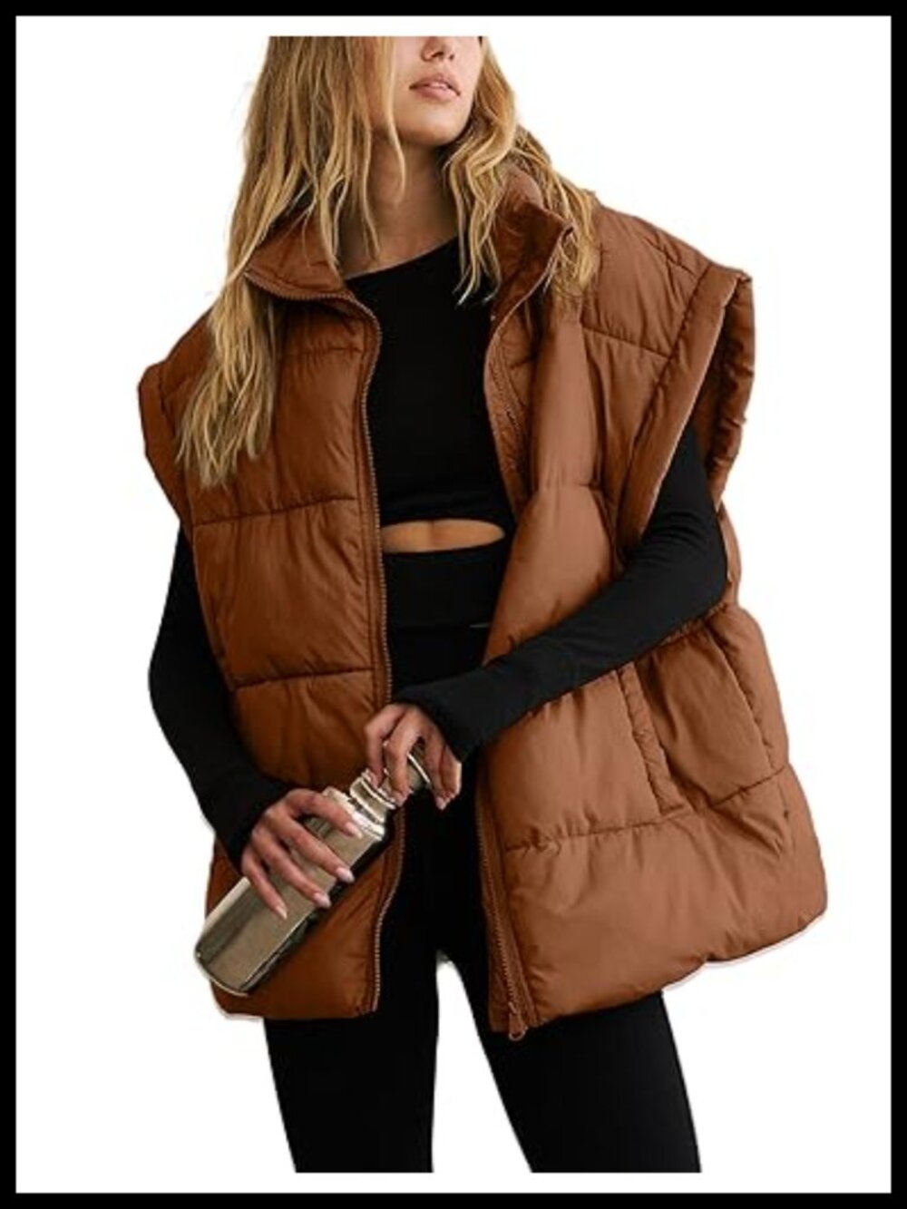 Oversized Quilted Puffer Vest Sleeveless Zip-Up Winter Outerwear